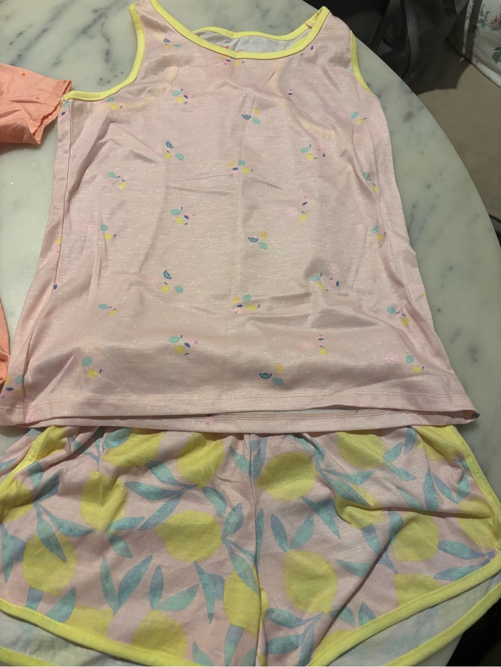 Girls' Pink Lemon-Print Pajama Set with Yellow Trim by